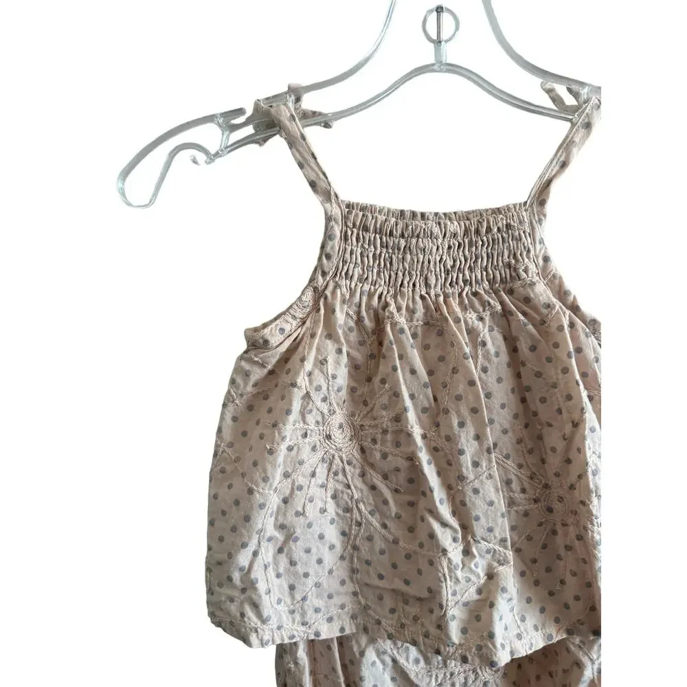 Piccino Piccina Girls 12M Pink and Gray Polka Dot Sleeveless Cotton One Piece